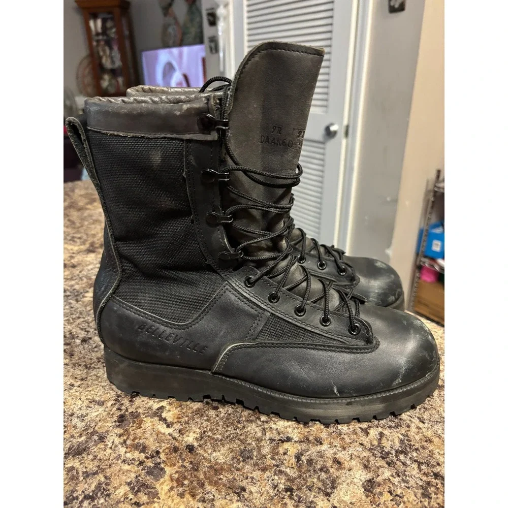 Belleville Mens Black Leather Gore-Tex Waterproof Combat Boots Vibram Size 9R